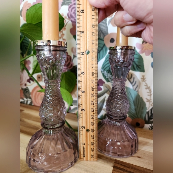 Vintage Style Amethyst Purple Glass Taper Candle Holders (2) - Picture 3 of 5